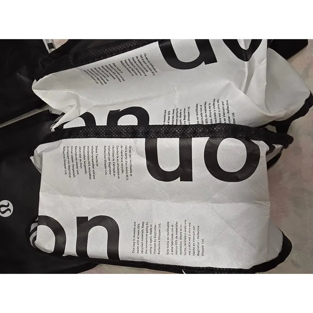 Lululemon Reusable Shopping Tote Bags Set of 4 Small Black Logo Gym- 11x9
